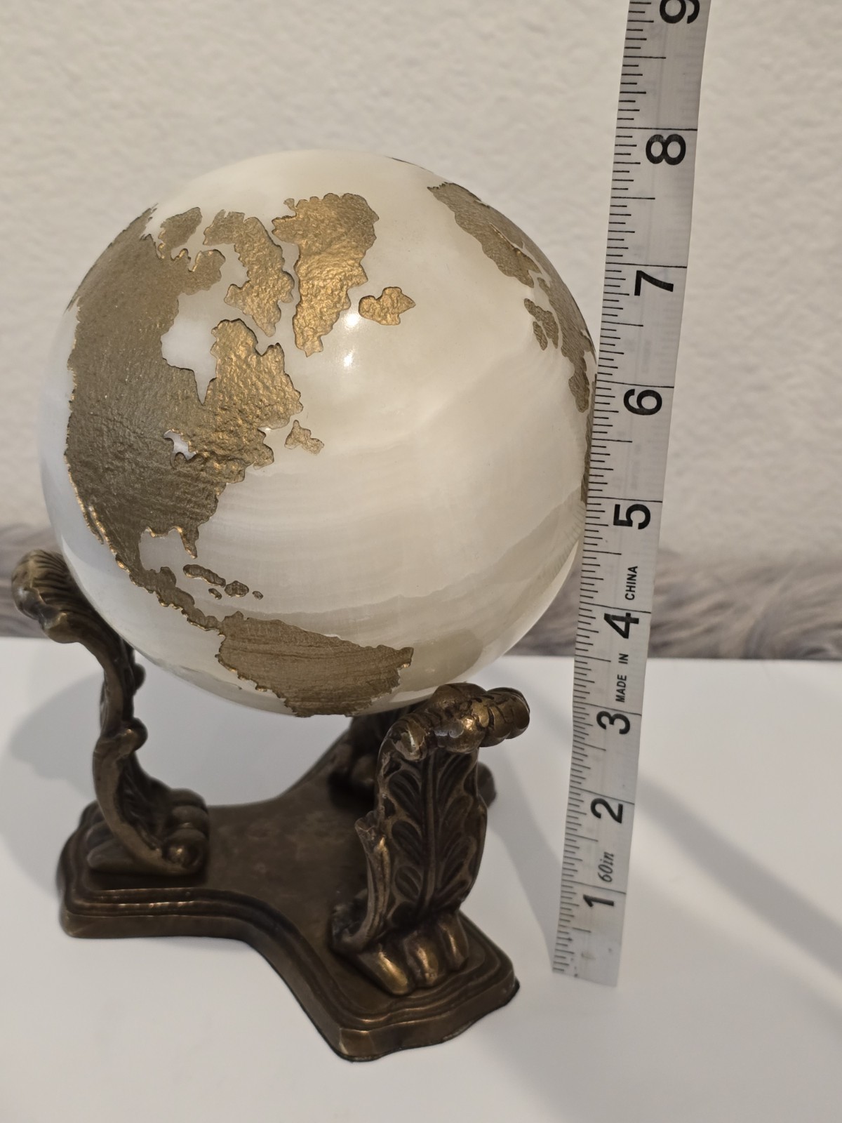 Maitland Smith Marble Stone Globe Solid White Gold - No Base