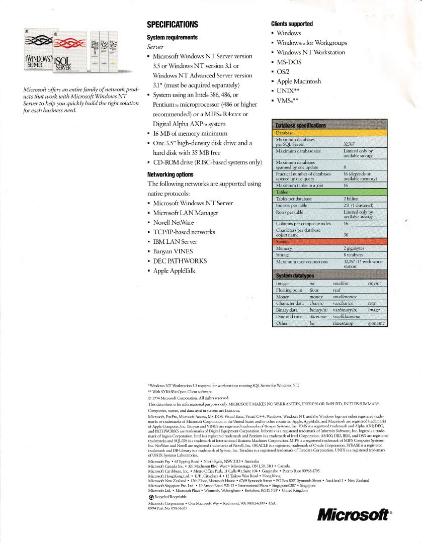 Vintage Software - Microsoft SQL Server v6.5 & v4.21 (full), v2000 EE (eval kit)