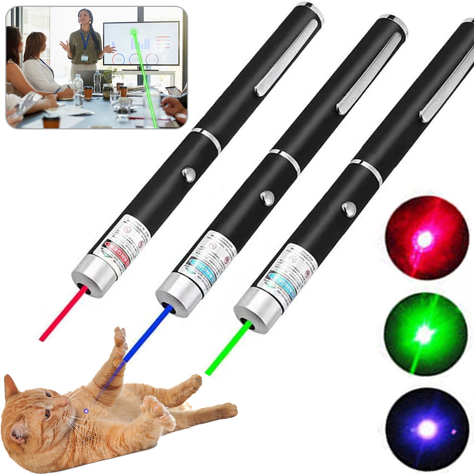 3 Pk 900Miles Laser Pointer Pen Red Green Blue-Purple Light Visible Beam Lazer