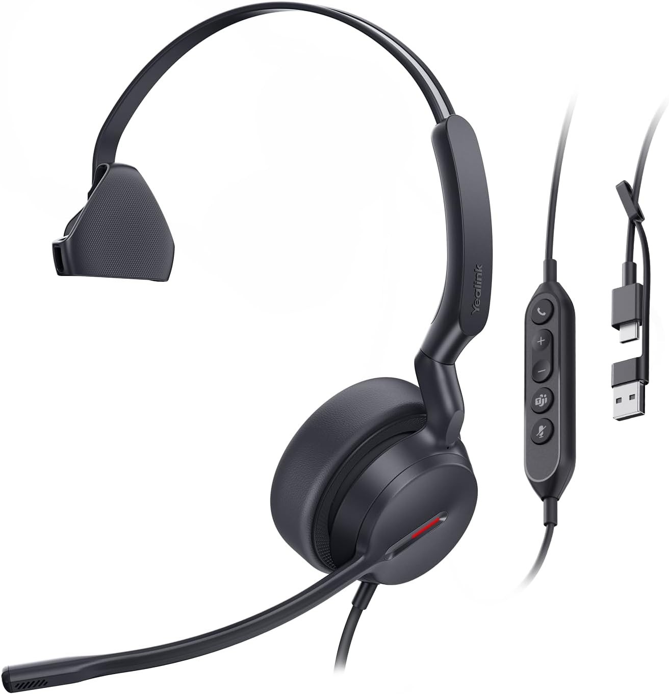 Yealink UH44 USB Wired Headset with Noise Cancelling Mic, Single Ear, Teams