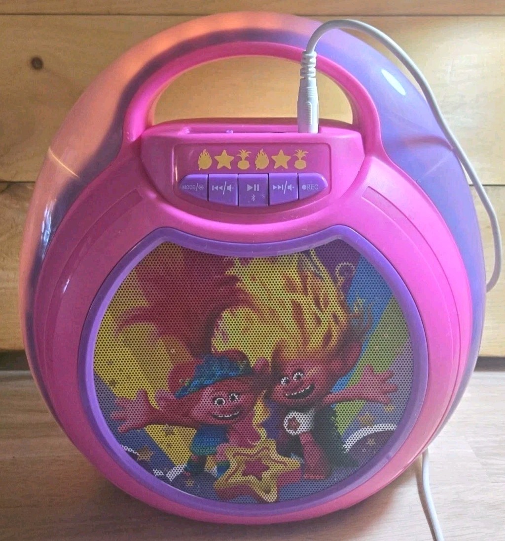 Trolls Movie Karaoke Machine Bluetooth LED Light Show Store/Record MP3 Tested!