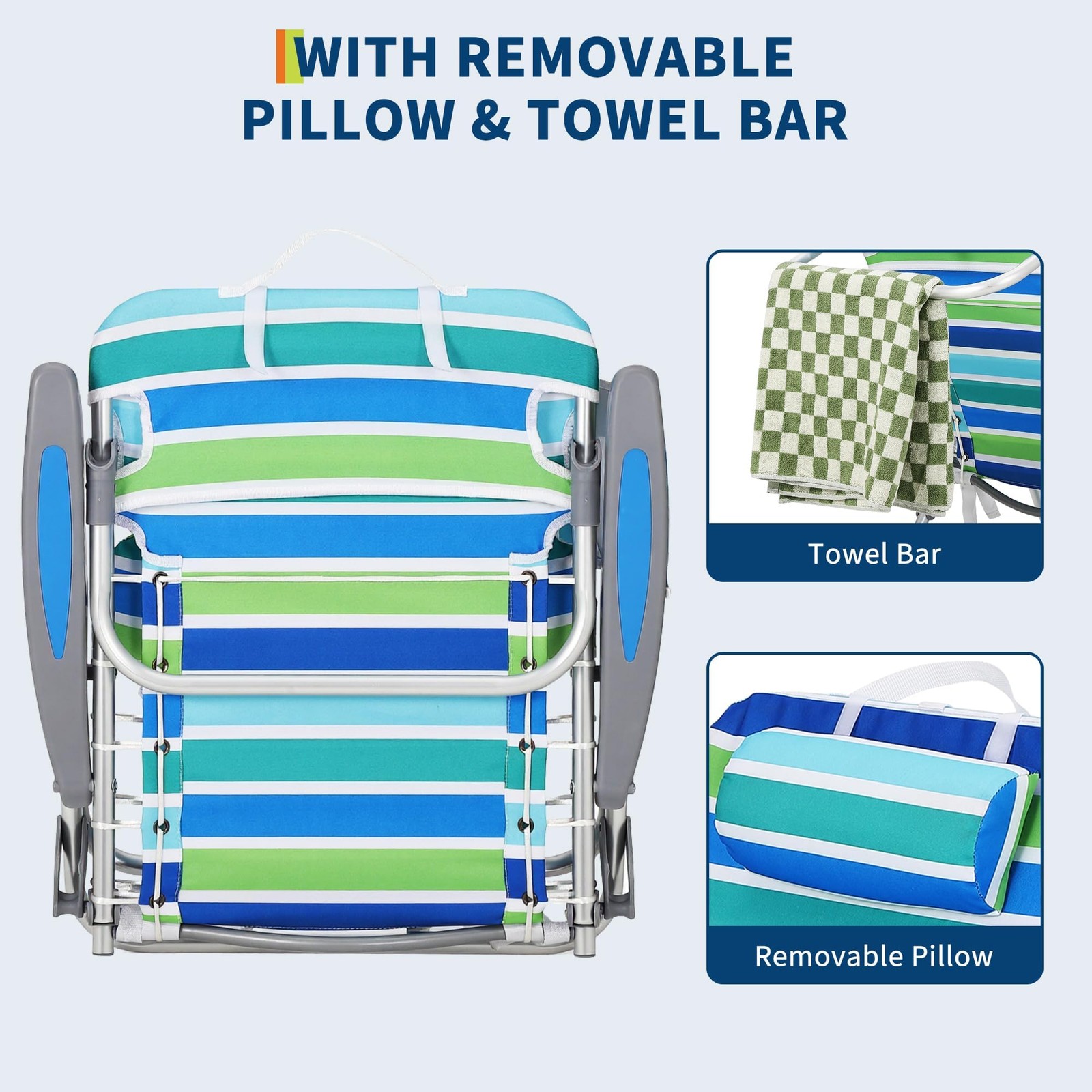 Portable Reclining Backpack Beach Chair for Adults Folding Outdoor Lounge Chair