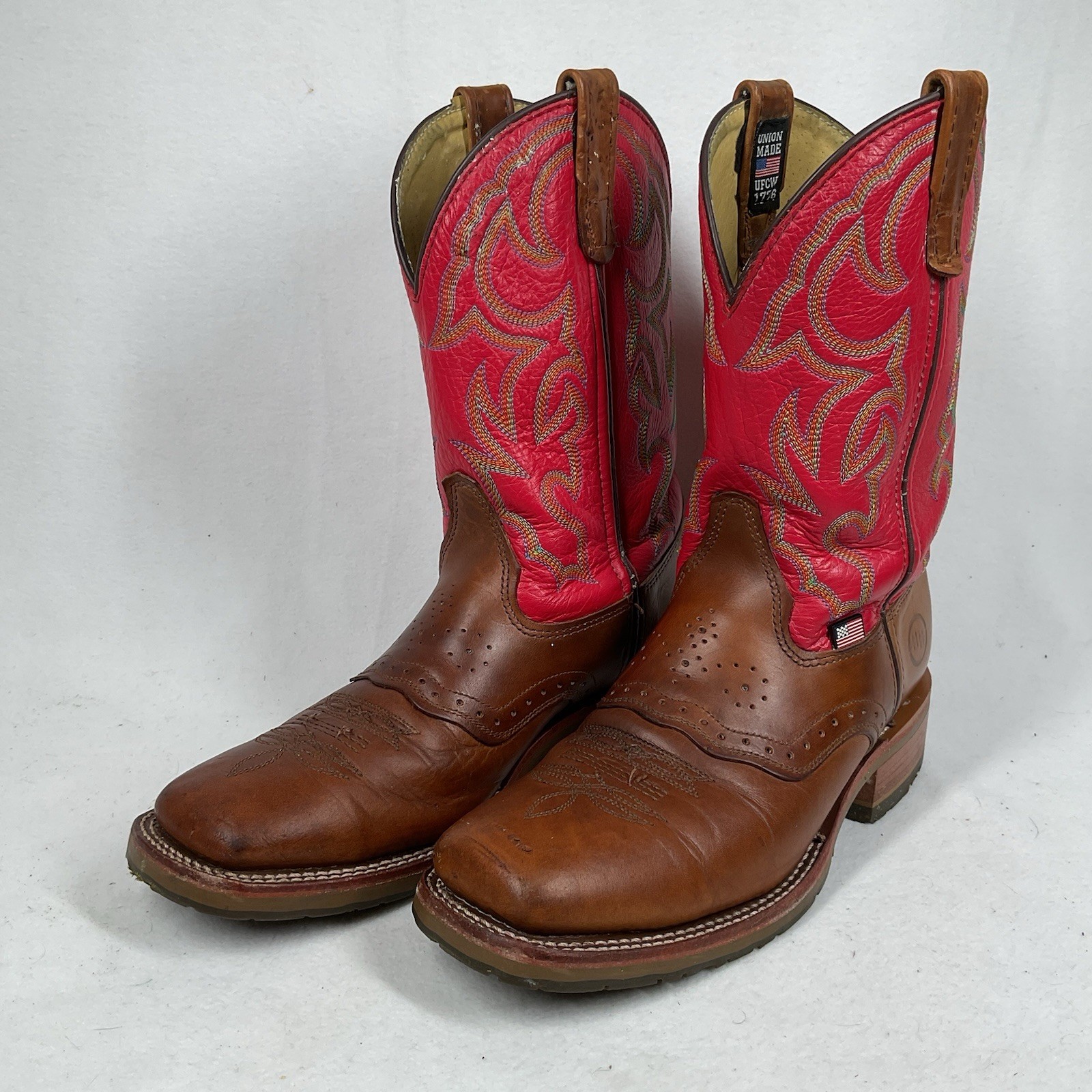 Double H Roger ICE Saddle Vamp Cowboy Roper Boots Red Shaft Mens 9 D Square Toe