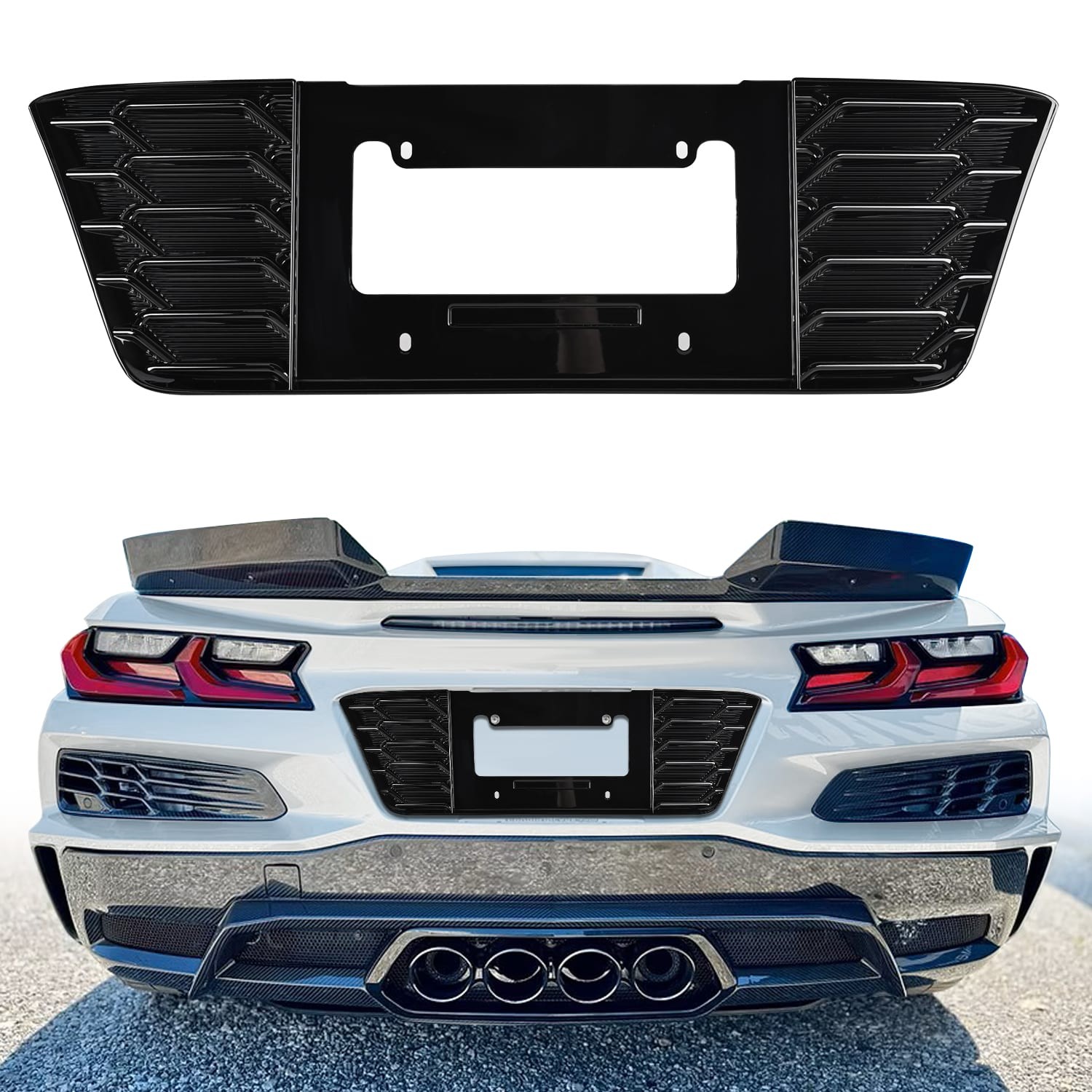 Rear License Plate Frame Real Glossy Black ABS For Corvette C8 Z06 2023-2026