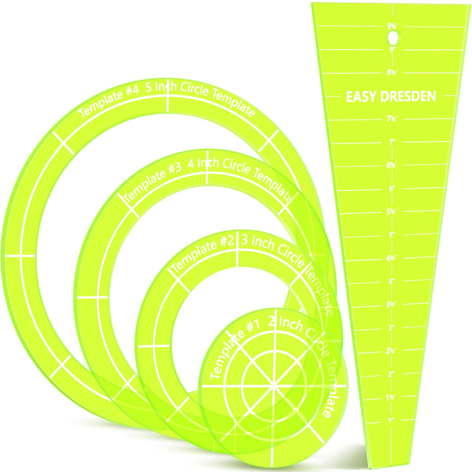 5 PCS Acrylic Quilting Template Ruler, 10 Inch Dresden Plate Blanket Clothing