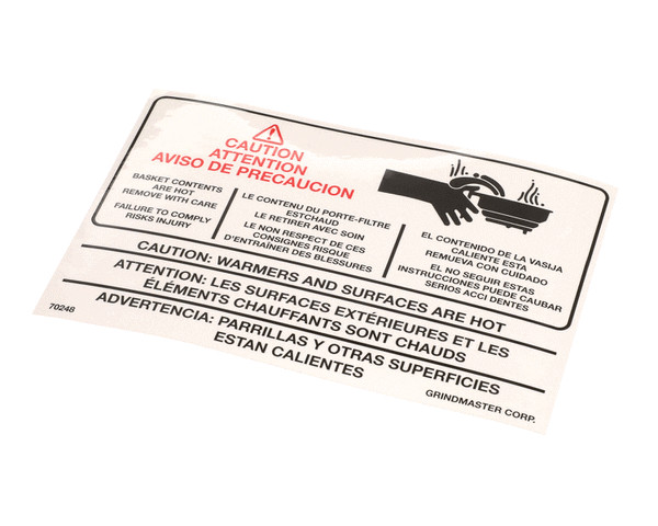 70248 Grindmaster Cecilware Label, Warning A546-213 Genuine OEM GM70248