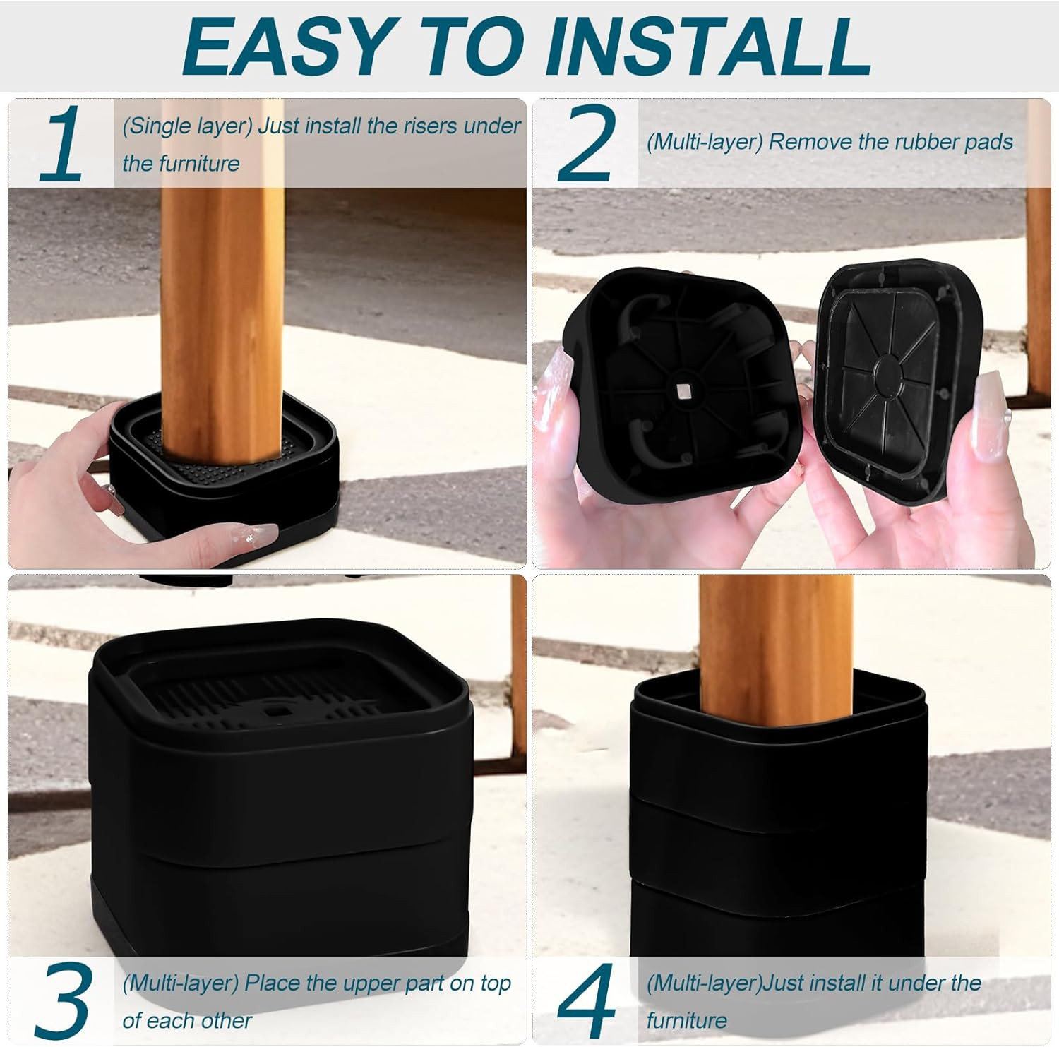 8 Pack Furniture Risers, Adjustable Bed Risers Heavy Duty Stackable Bed Raisers