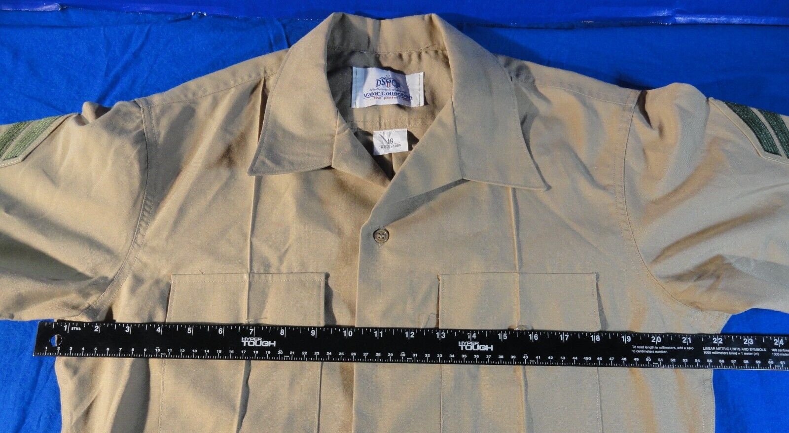 DSCP USMC MARINE CORPS KHAKI SHADE QUARTER SLEEVE UNIFORM BUTTON UP SHIRT 16