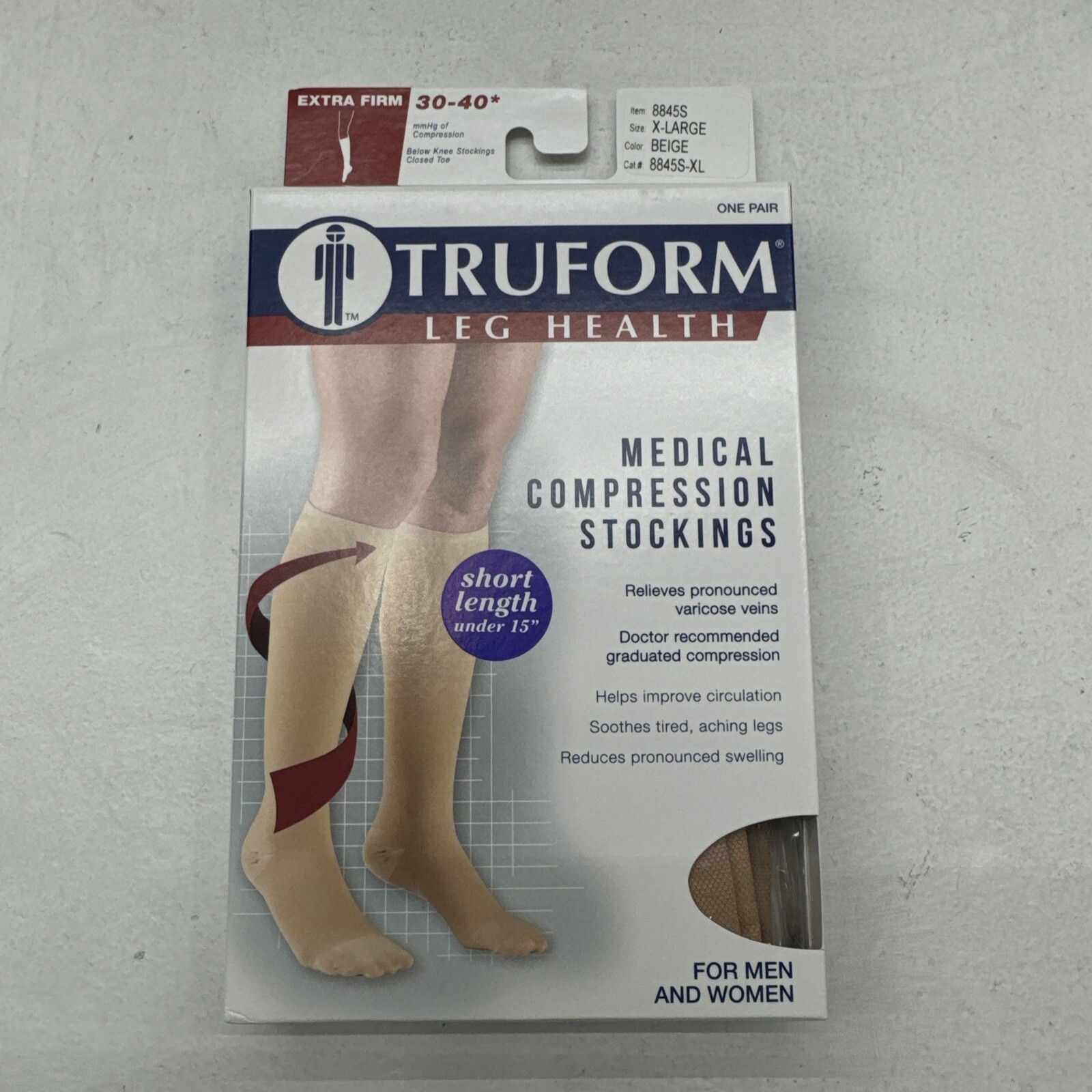 Truform Leg Health Beige Medical Compression Short Stockings Adult Unisex XL