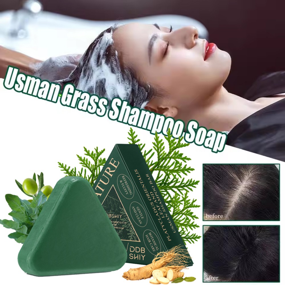 Triangle Shampoo Bar, Natural Seven Green Soap Shampoo, Usman-Grass Shampoo Bar~