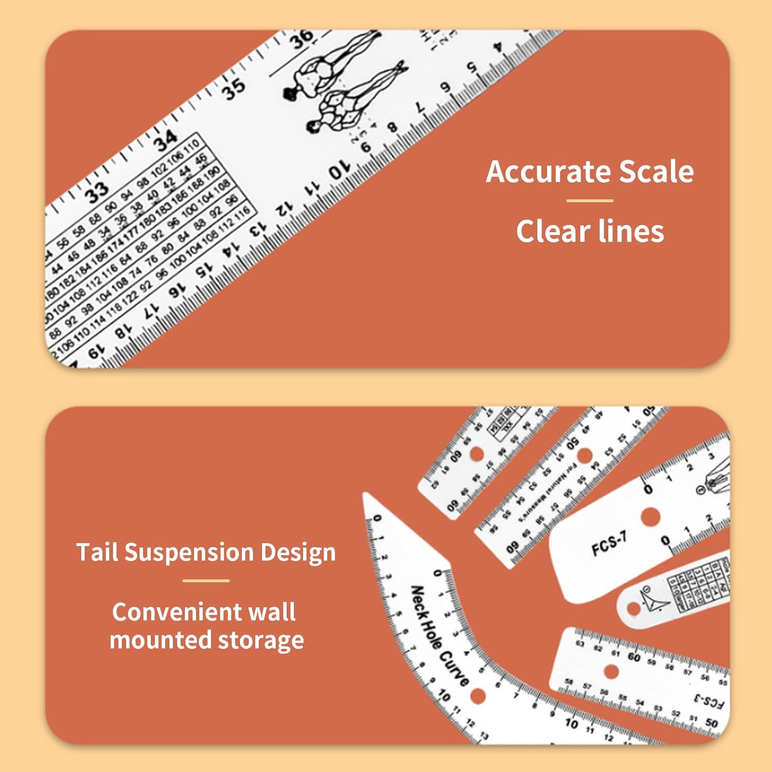 7-Piece Professional Sewing Ruler Set for Tailors and Designers