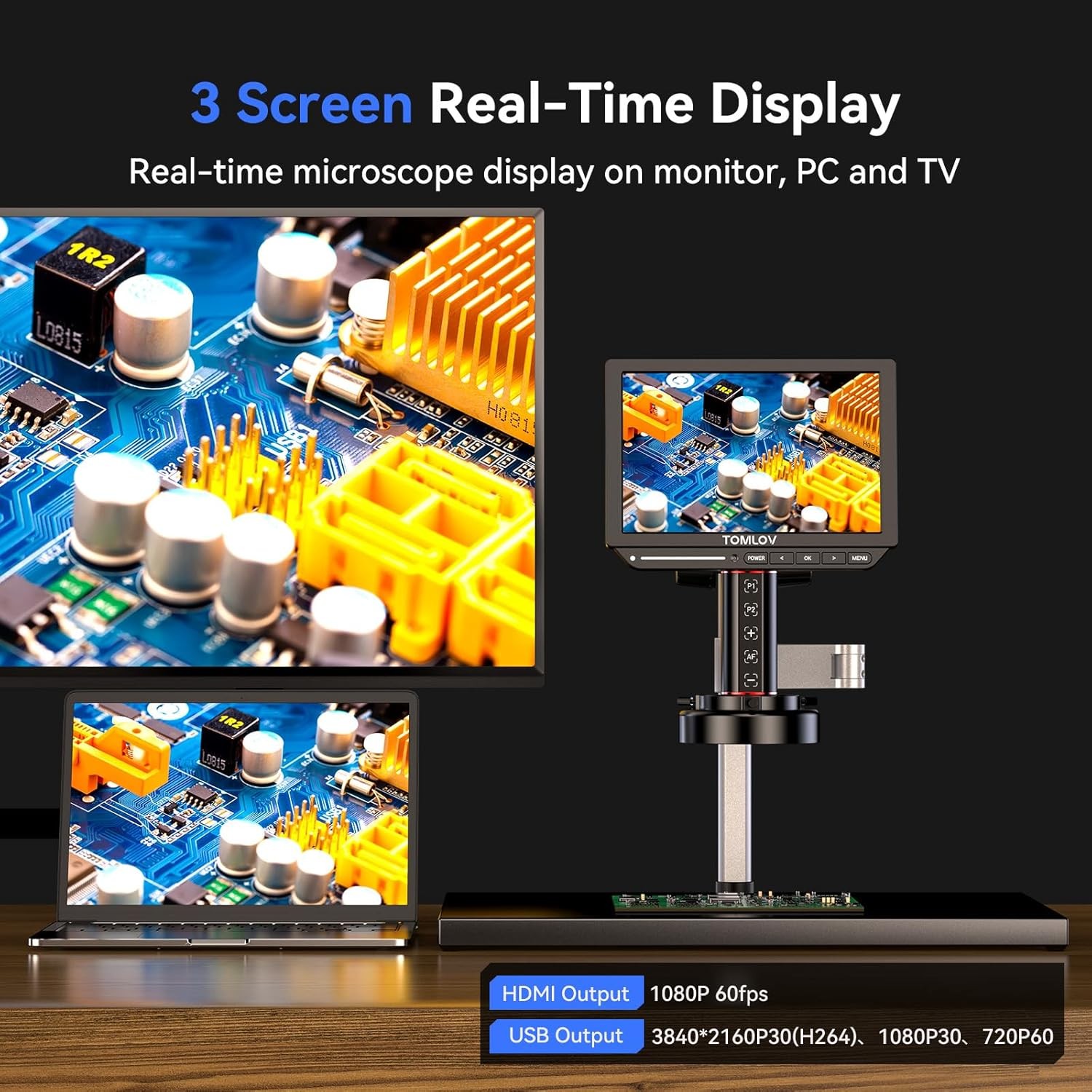 4K Auto Focus Digital Soldering Microscope 10" 2000X Coin Microscope Flex Arm