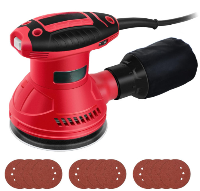 Lijadora orbital eléctrica 5" 3.0A 6 velocidades 7000-14000RPM con 12 lijas
