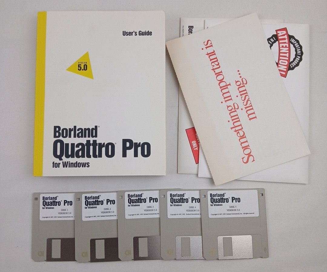 VTG Borland Quattro Pro 5.0 Windows User’s Guide + 5 Floppy Disks Complete 1993