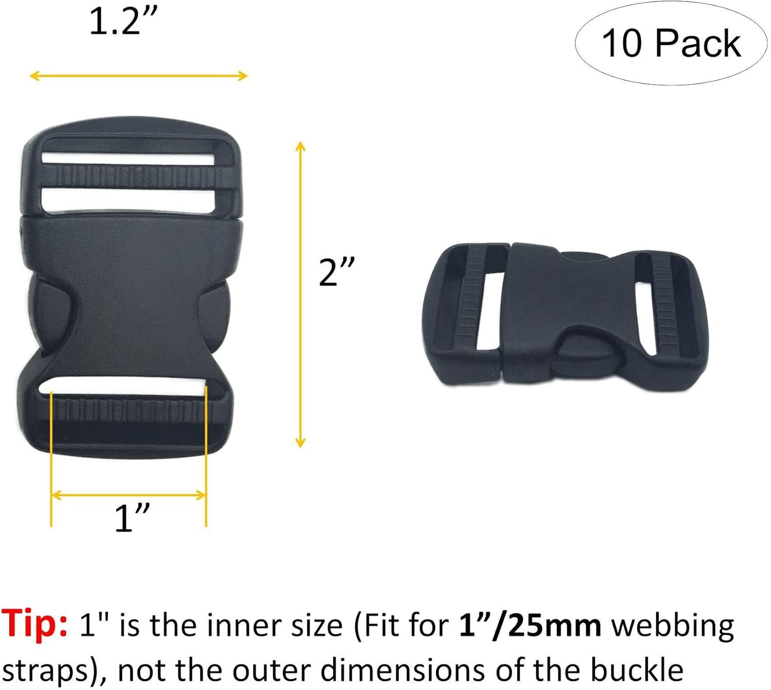 10 Set 1 Inch Flat Dual Adjustable Plastic Quick Side Release Plastic Buckles an