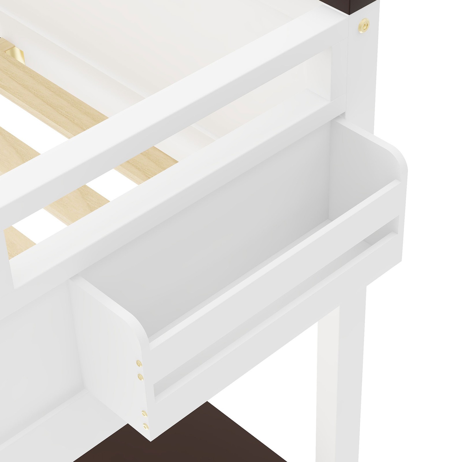 Queen Size Loft Bed with Desk Ladder Storage Shelf Solid Wood Bedroom Bed Frame