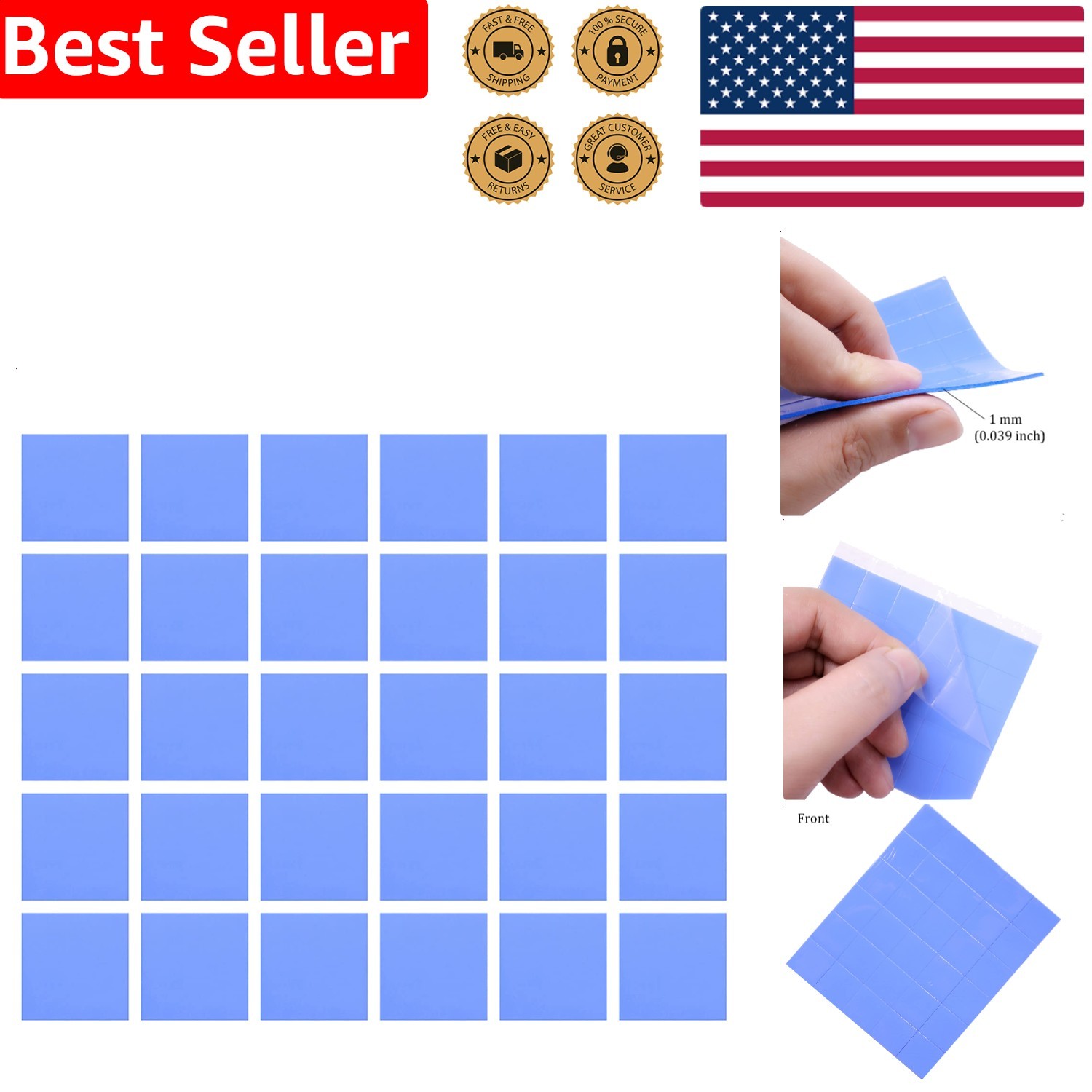 Thermal Silicone Pads 30PCS 20x20x1mm IC Chipset GPU CPU Heatsink Cooler