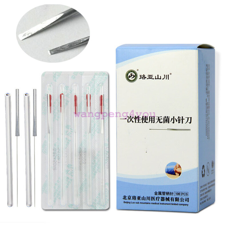 Acupotomy Flat Head P type Acupuncture-knife Stainless Steel Needle w/ Tubes 100