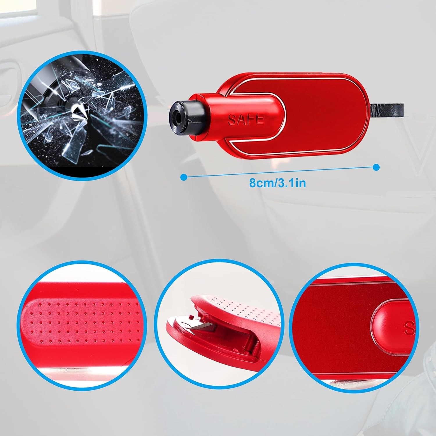Emergency Escape Tool 2-Pack Window Breaker & Seatbelt Cutter 2-in-1 Portable Ca