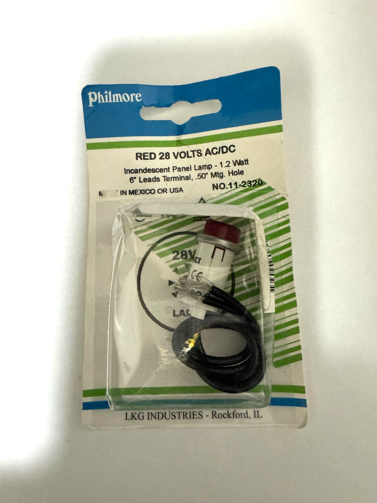 PHILMORE 11-2320 INCANDESCENT PANEL MOUNT LAMP  28V  ac/dc / 6" LEADS-RED