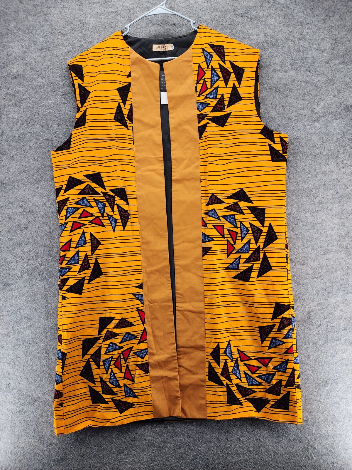 Afripride Sleeveless Jacket 6XL Open Front Orange Geometric African Print