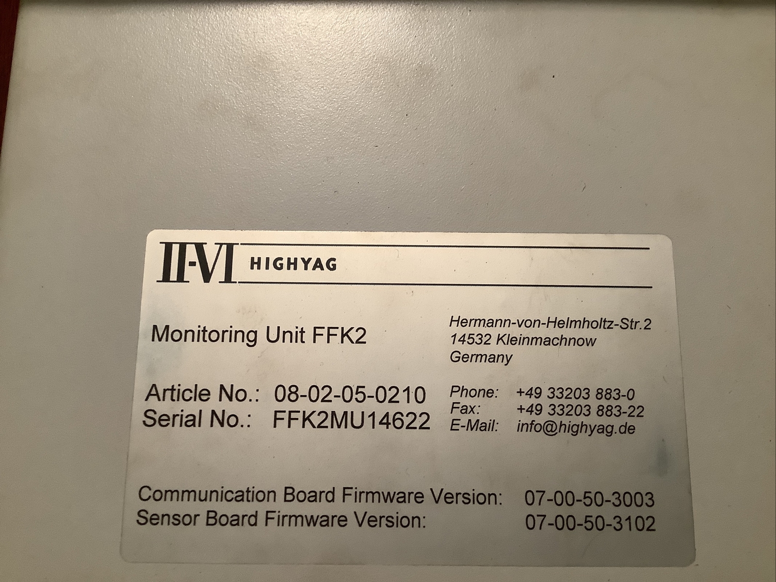 II-VI HIGHYAG Programmable PLC Module FFK2 Monitoring Unit