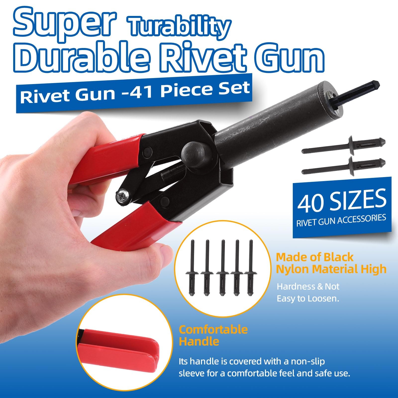 46 Piece Poly Rivet Gun Set Includes Plastic Rivet Gun, Attachment Ent...