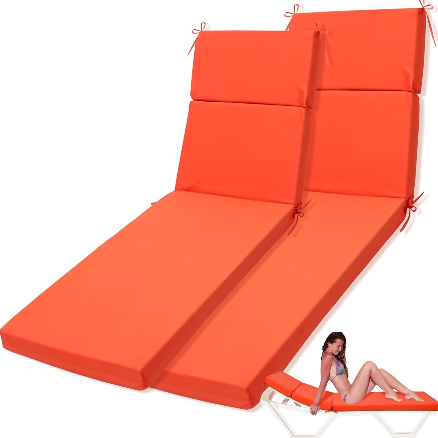 2 Pcs Indoor Outdoor Chaise Lounge Cushions Sponge Bench Outdoor Furniture