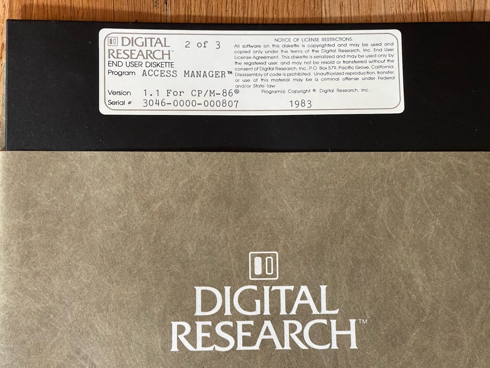 Rare Digital Research 1983 Access Manager CP/M-86 1.1 Disk Set Programmer Guide
