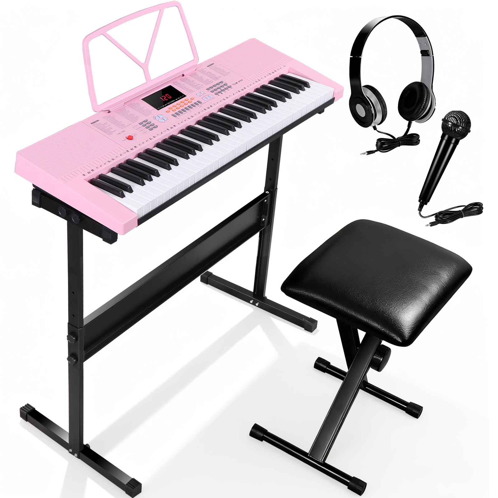 Electronic Keyboard Piano Organ with Microphone Stand Stool Earphone 61 Key