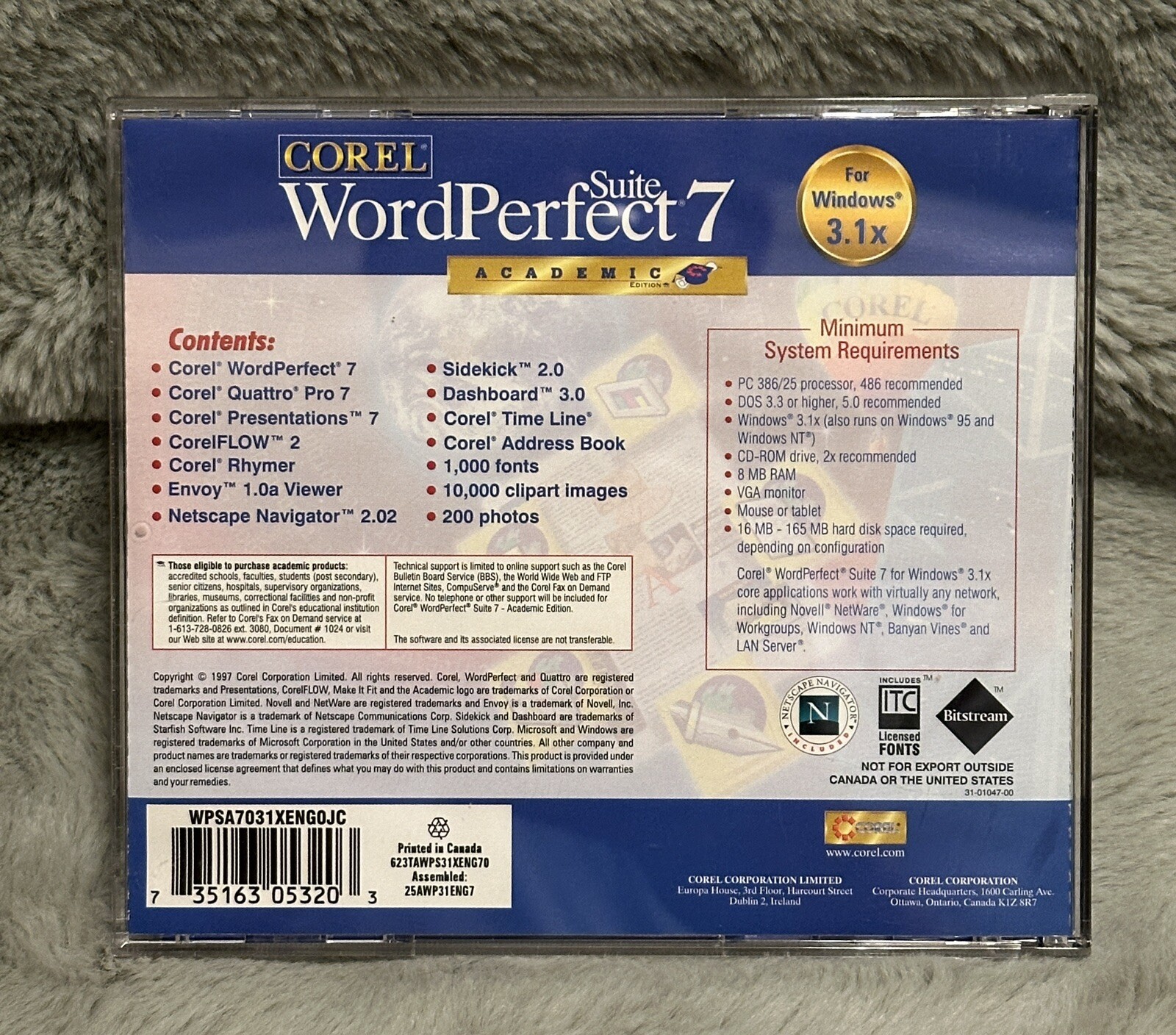 Corel WordPerfect Suite 7 Academic Edition Windows 3.1 CD