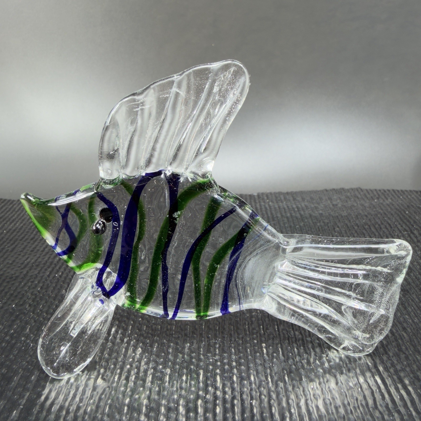 Vintage Venetian Art Glad Fish Figurine Small Italian Glass Figure Blue Green