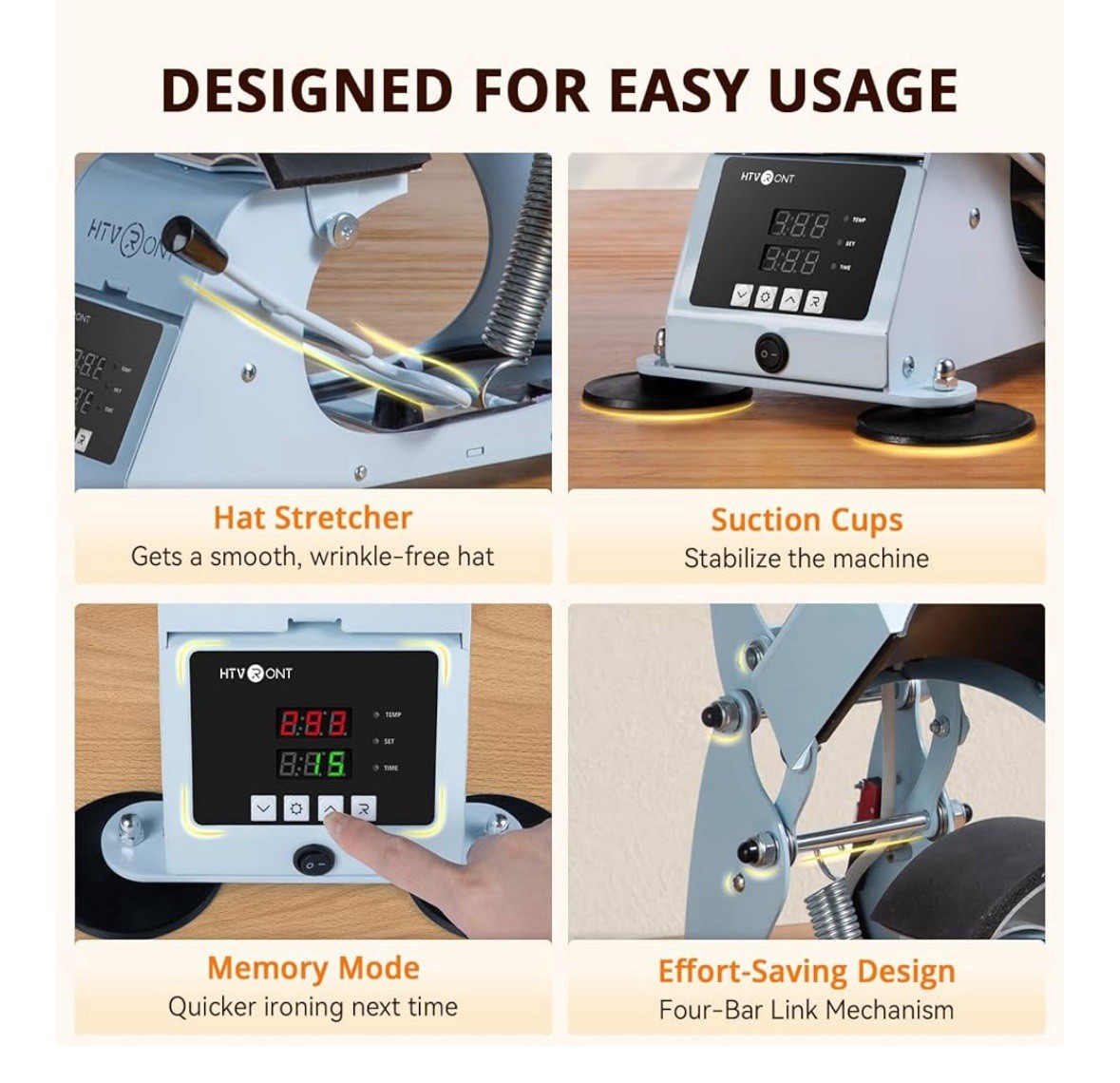 HTVRONT Hat Heat Press Machine for Caps, Vinyl Transfer or Sublimation, Blue
