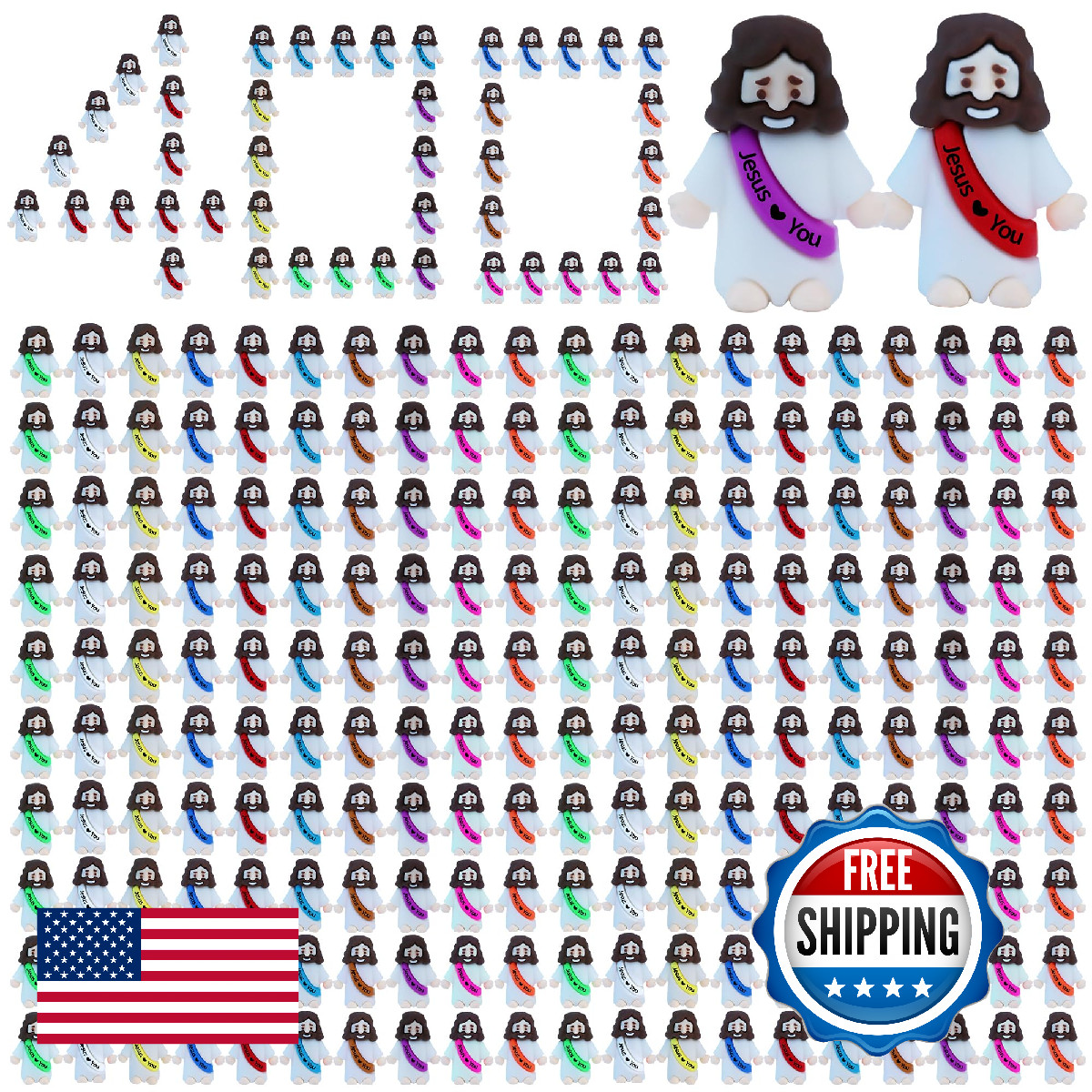 TFengfly 300 Pcs Little Jesus Figures Small Easter Jesus Loves You Toys 10 Color