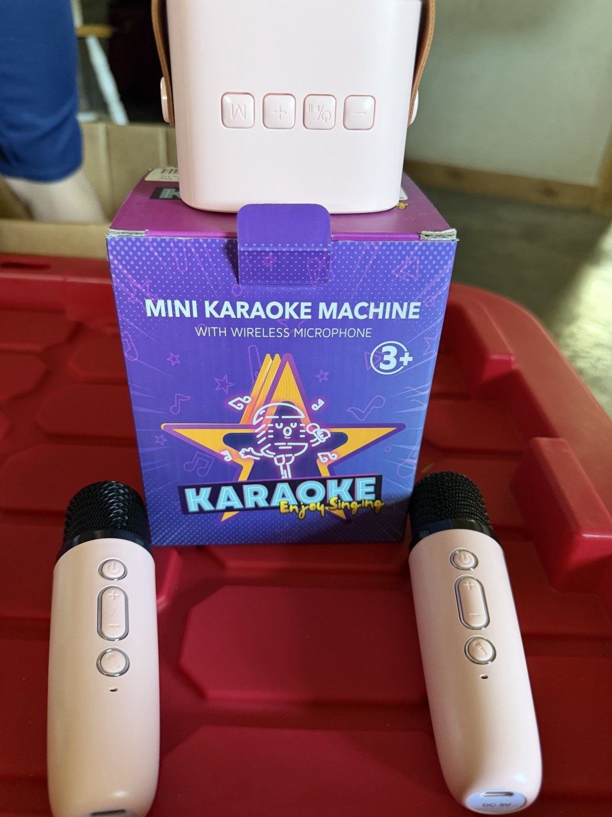 Pink Portable Karaoke System with Wireless Microphone and Speaker