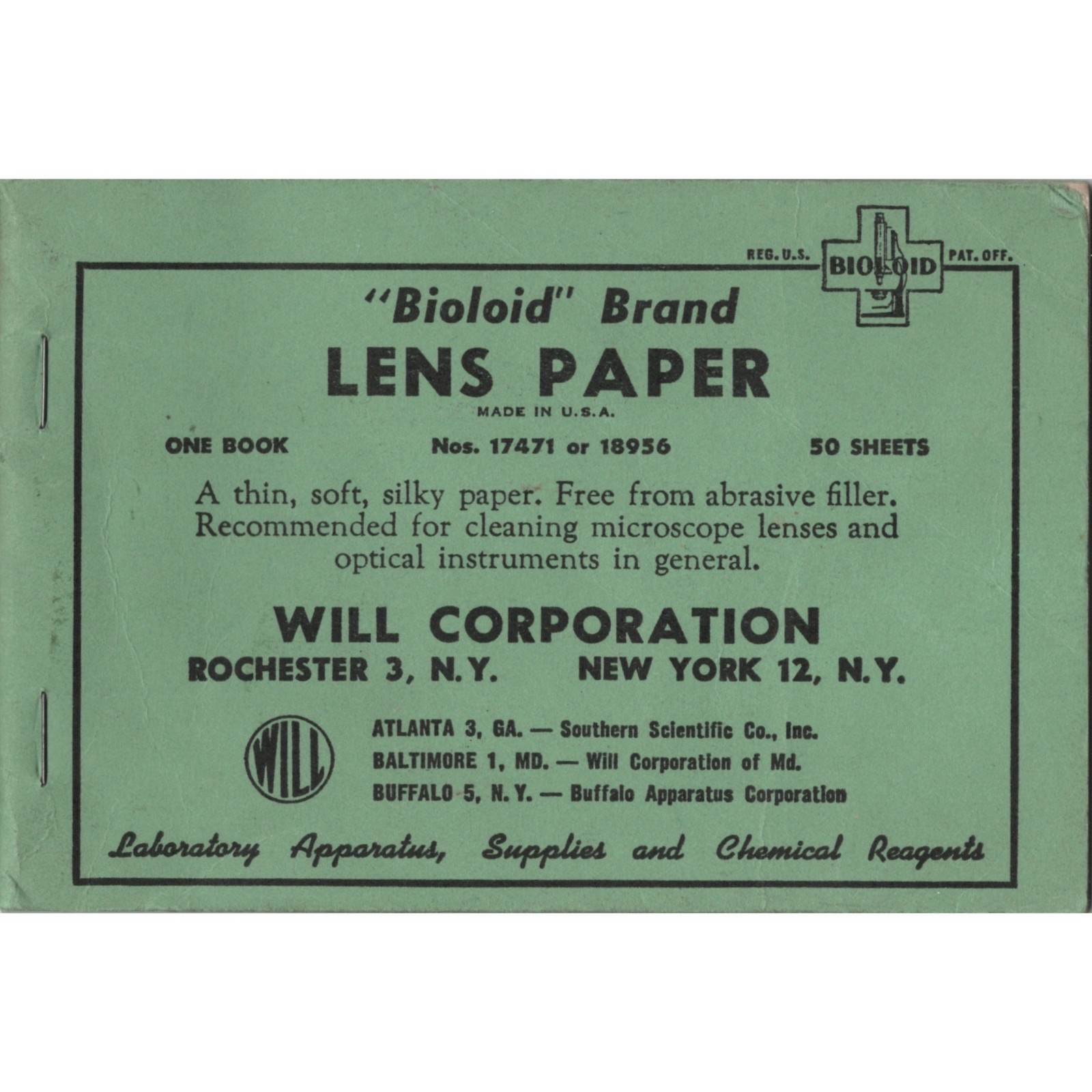 Old Bioloid Lens Paper Book Buffalo Rochester NY Will Laboratory Microscope VTG.
