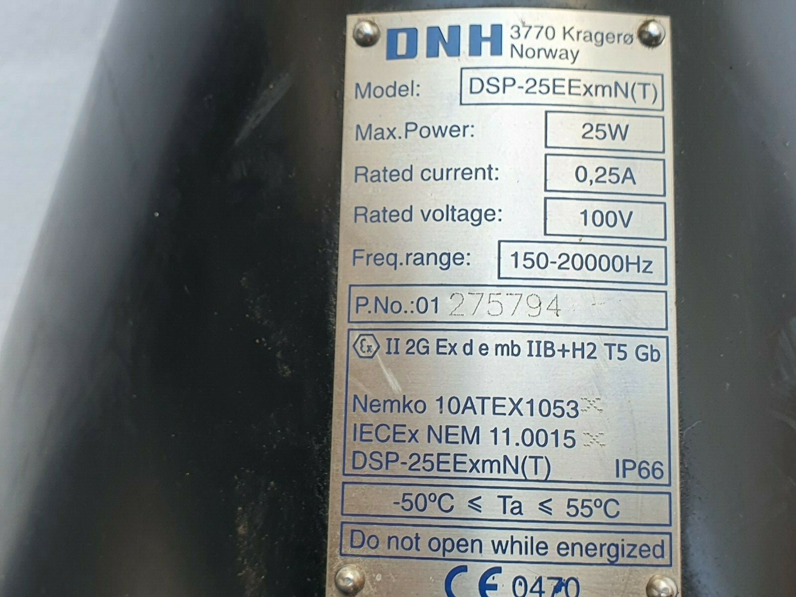 DNH DSP-25EExmN(T) LOUD SPEAKER Explosion Proof ATEX 25W, 100V