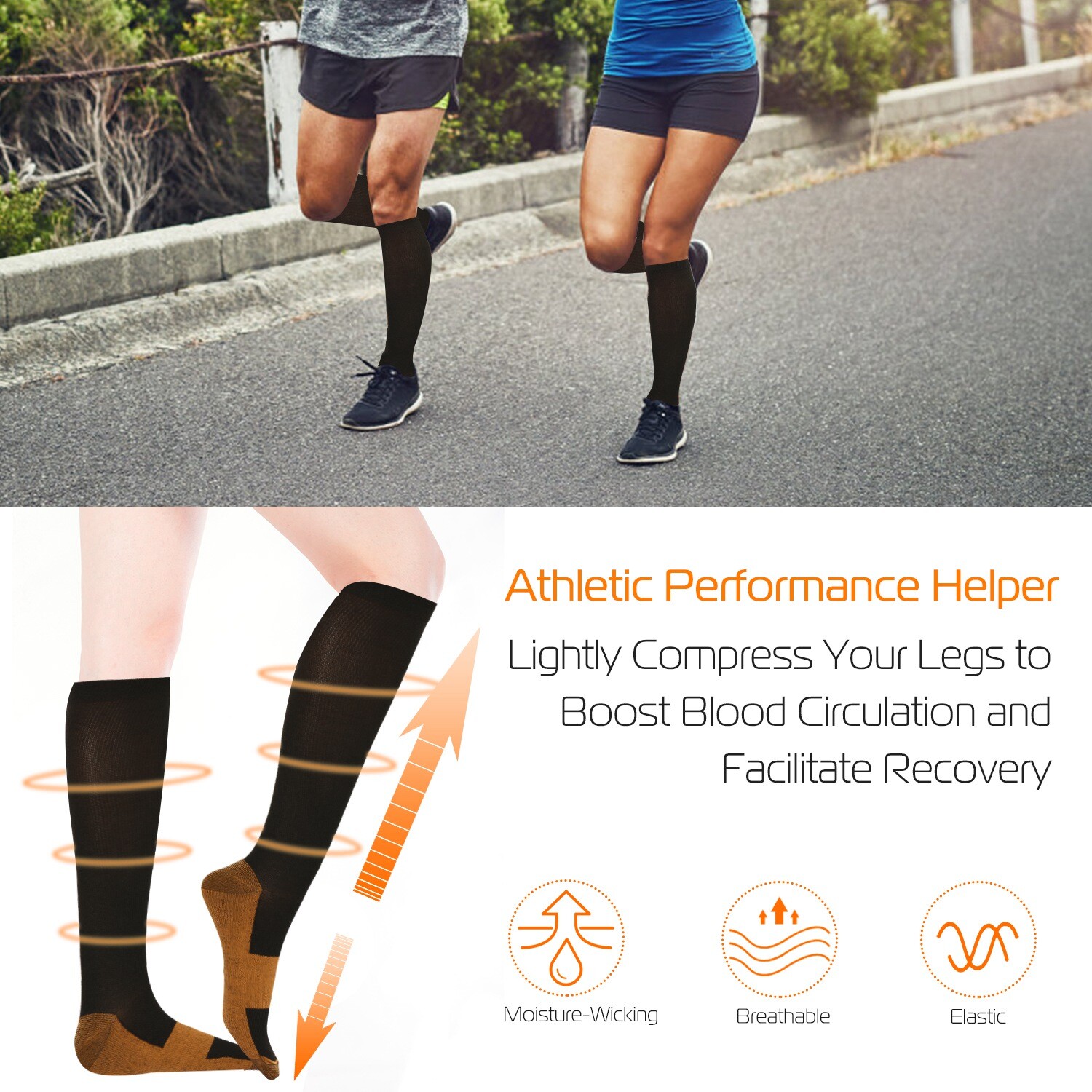 3 Pairs Compression Socks (8-15mmHg) Moisture Wicking Support Stocking S-XXL