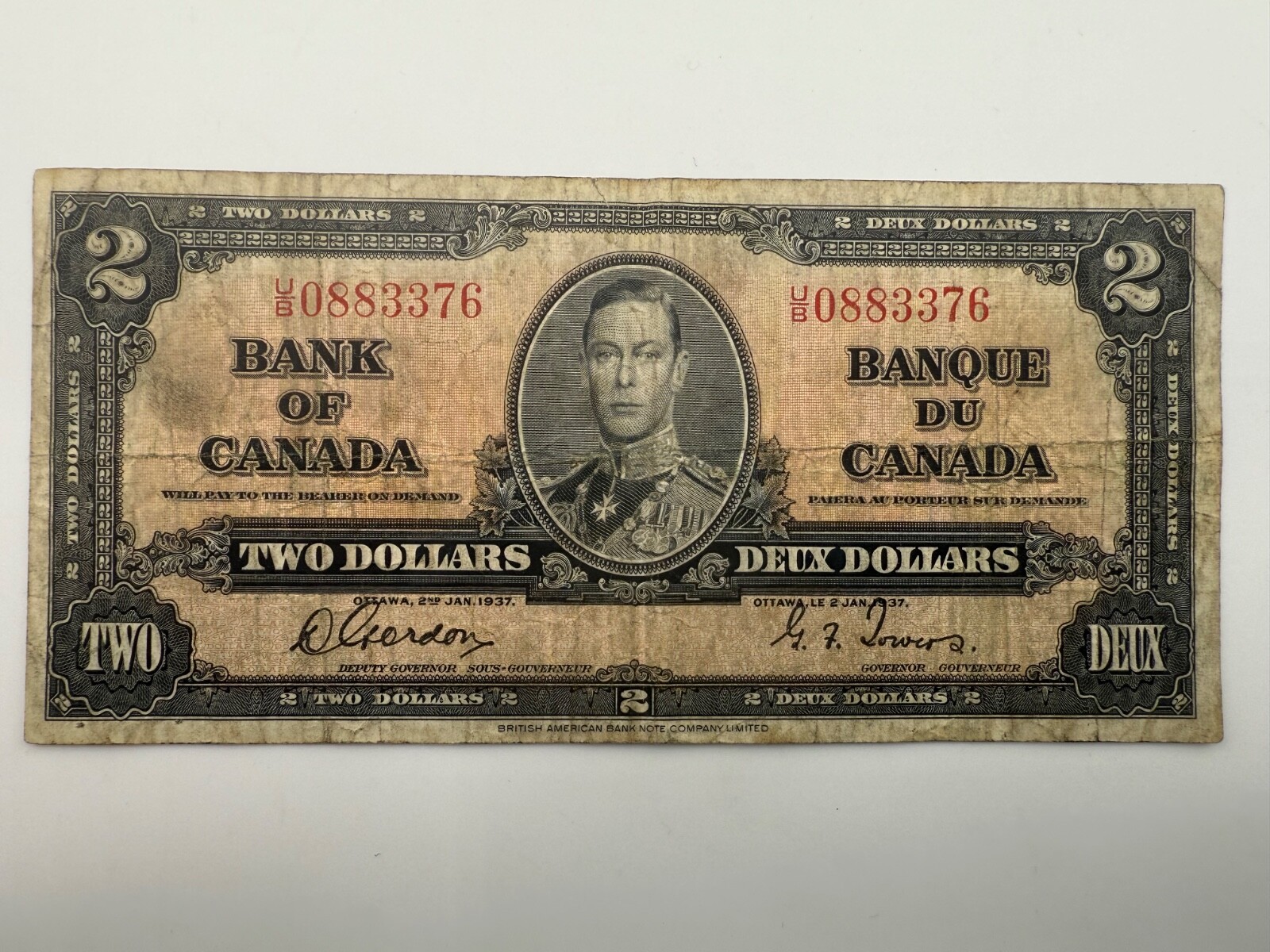 1937 Canada 2 dollar George VI P59b Banknote SPC740