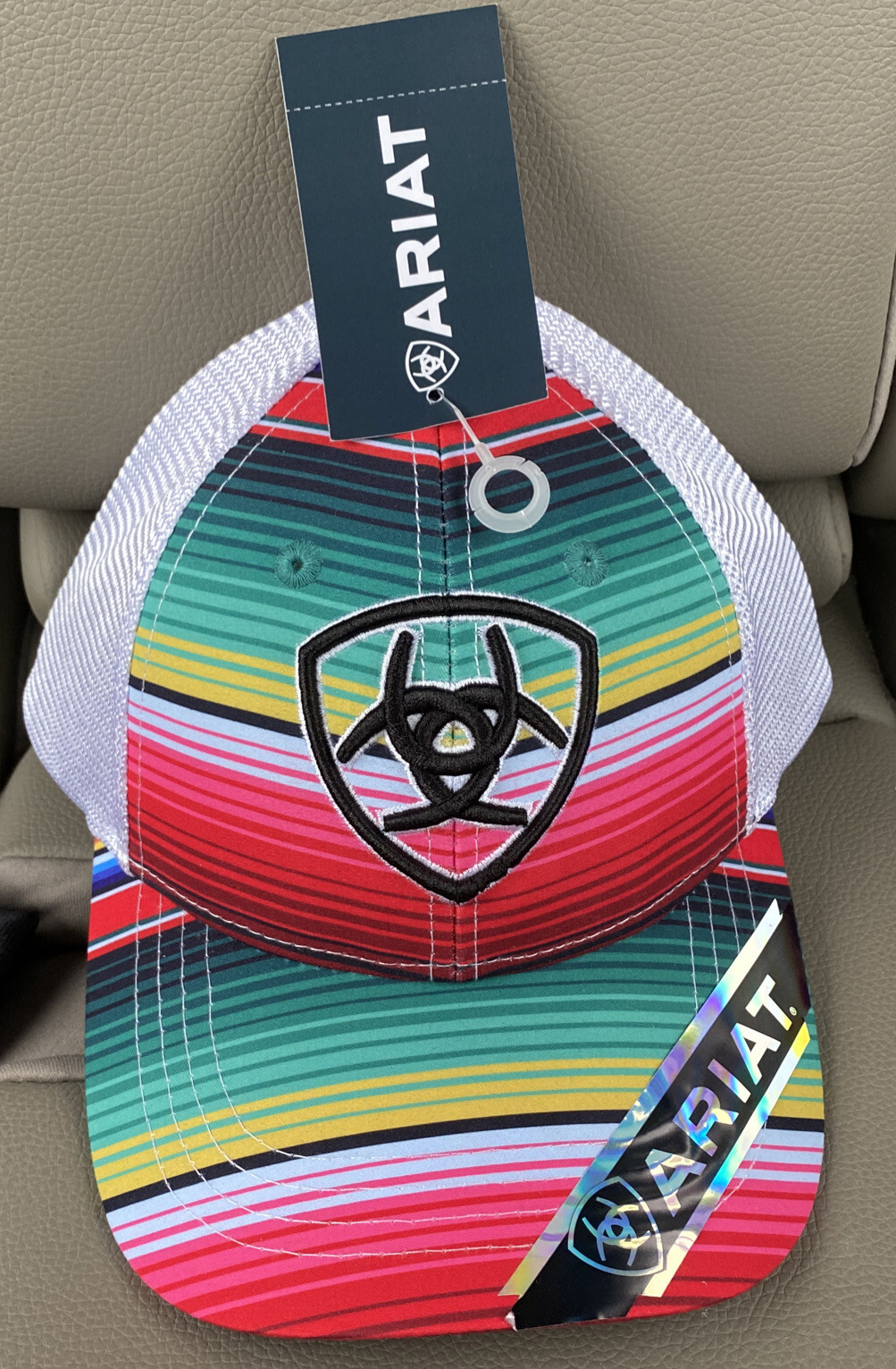 ARIAT Snapback Mesh Cap Striped Rainbow Multicolored NEW with TAG