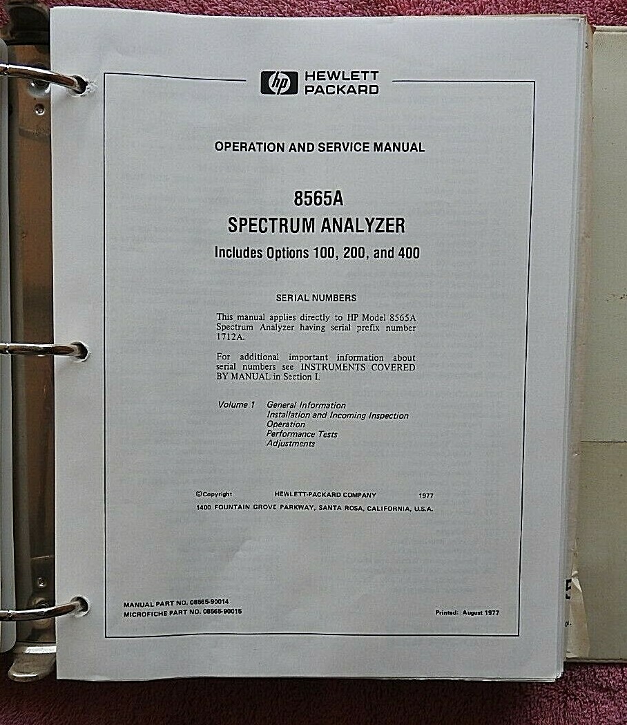 HEWLETT PACKARD HP 8765A SPECTRUM ANALYZER OPERATING & SERVICE MANUAL SET NICE