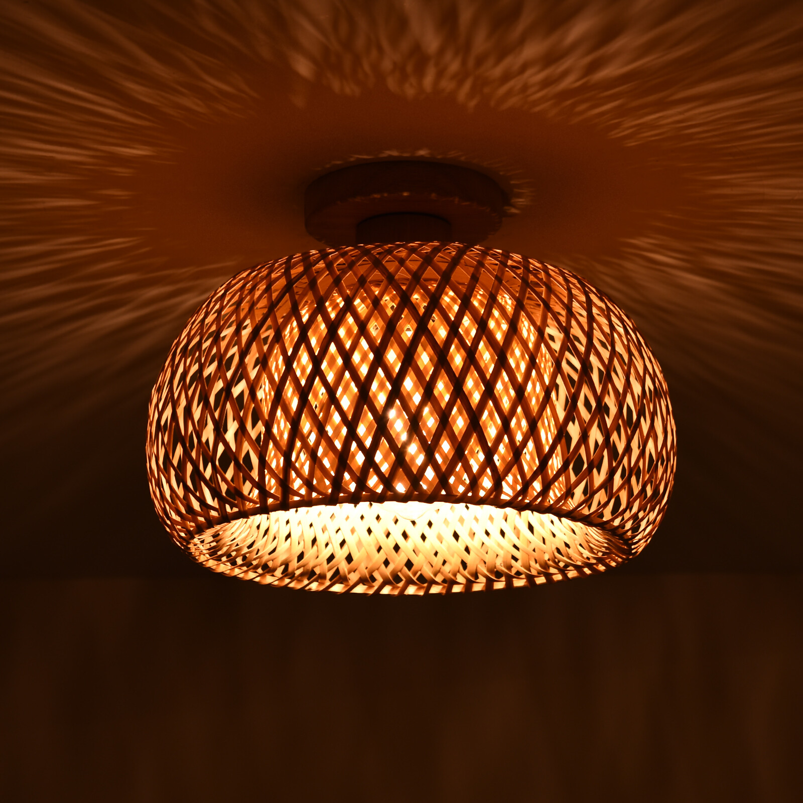 110V E26 Ceiling Light Semicircle Bamboo Pendant Light 60W Indoor Hanging Lamp