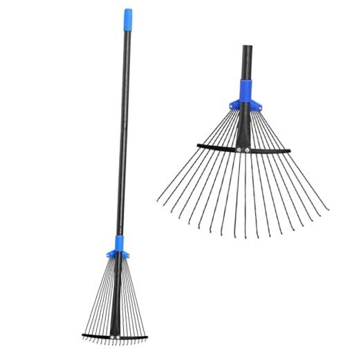 Adjustable Metal Leaf Rake Long Handle, Garden Rakes for Lawns Heavy Duty