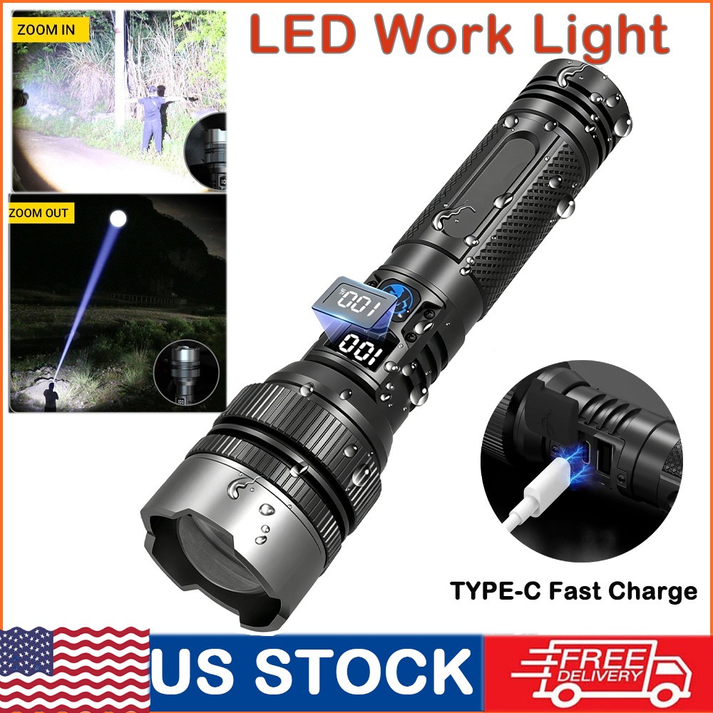 99000000 Lumen Super Bright LED Tactical Flashlight Rechargeable LED Work Lights