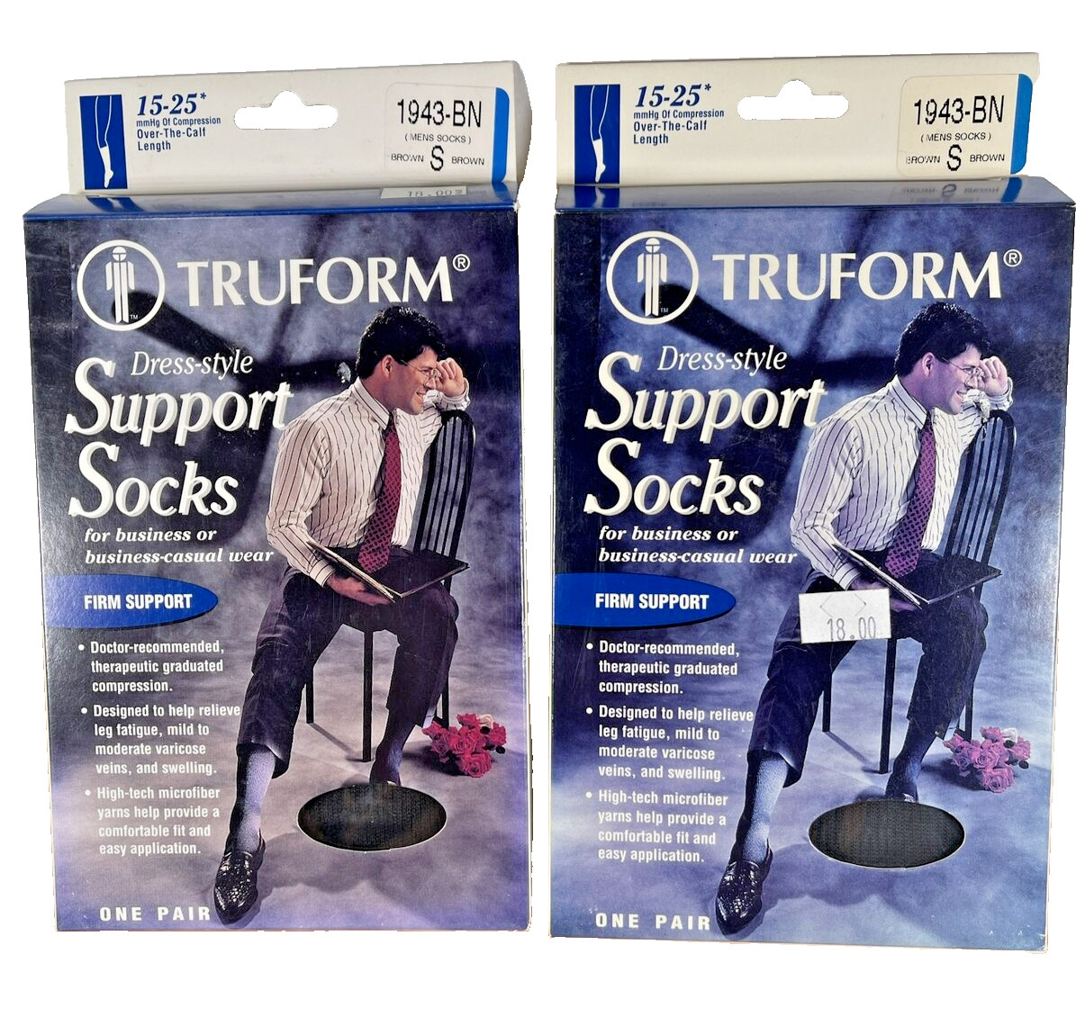 NEW 2X TRUFORM Dress Style FIRM Support Socks 15-25 Brown Small OVER CALF