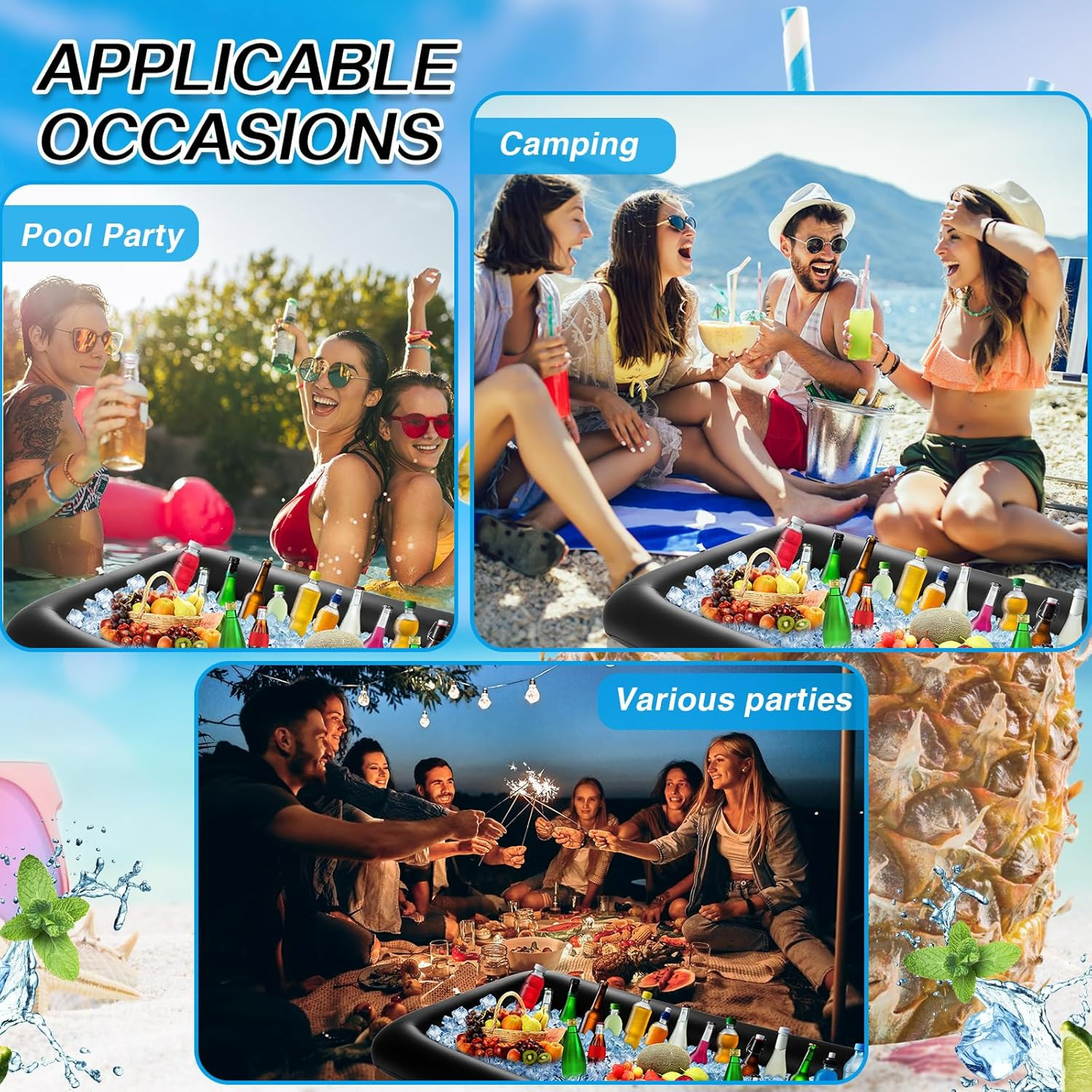 Inflatable Serving Bar with Drain Plug 52 X 24 X 5'' Inflatable Ice Serving Buff