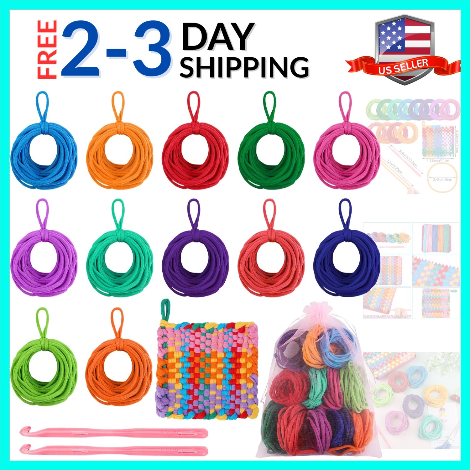 288 Pieces Loom Weaving Craft Loops Refill Elastic Potholder Loops with Multi...