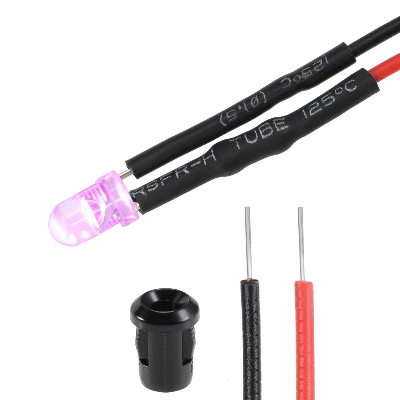 5Set DC 12V 3mm Pre Wired LED w Holder Pink Light Clear Lens 6mm Panel Mount