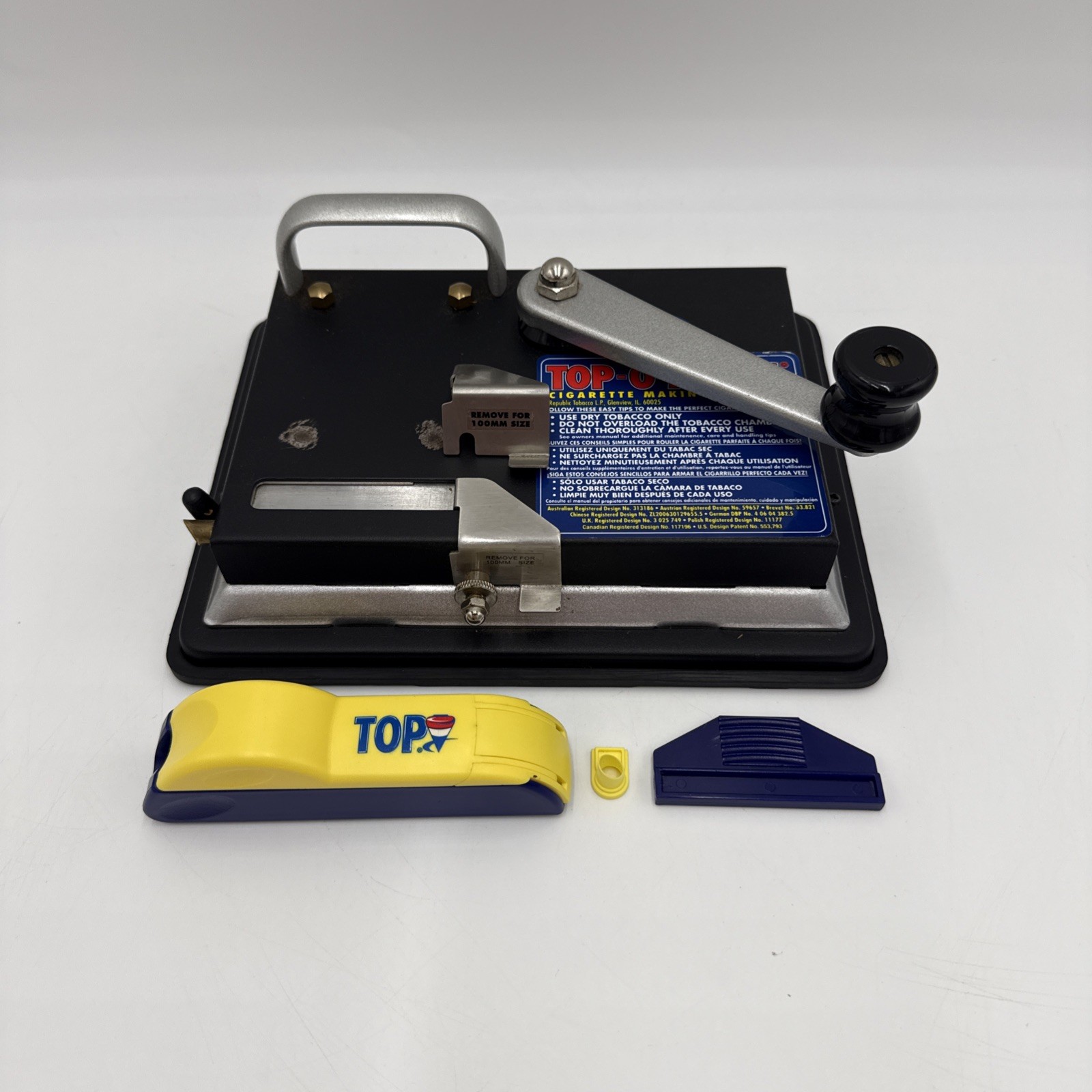 TOP-O-MATIC CIGARETTE ROLLING MACHINE W/ KING SIZE & 100MM TUBES & INJECTOR