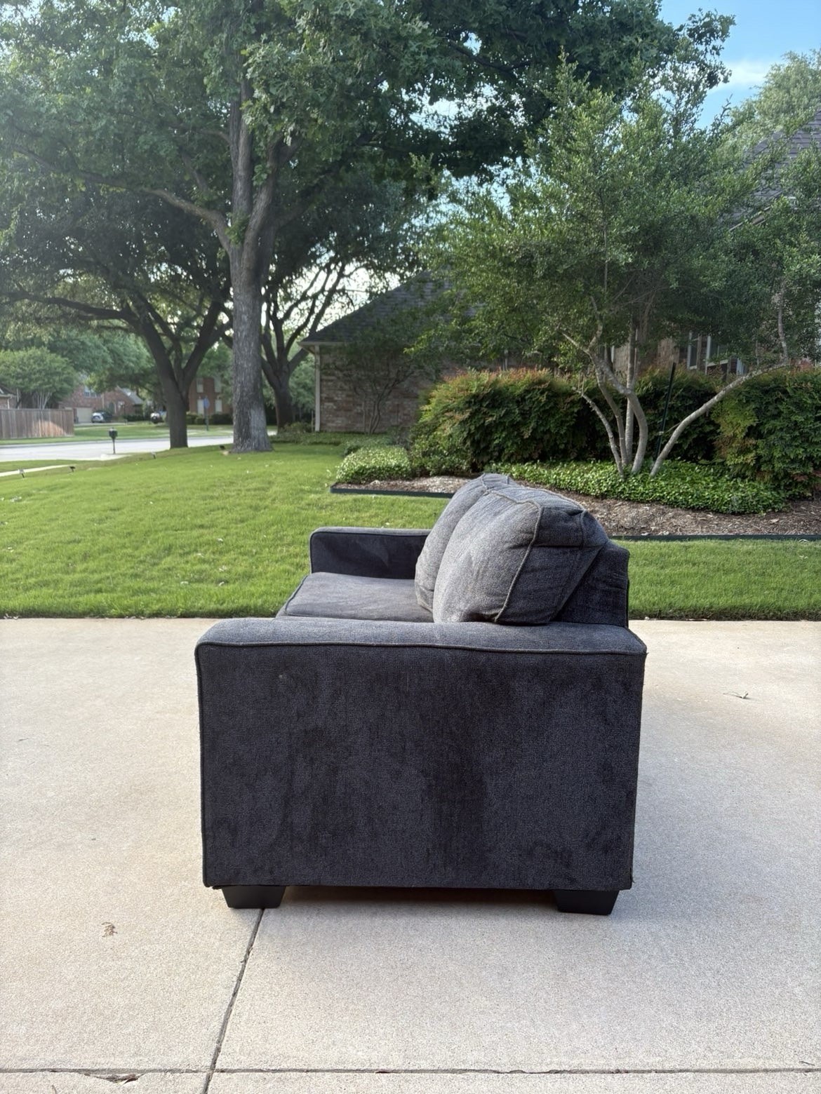 Gray Modern 3-Seat Sofa, Contemporary Track Arms, Wood Frame, Solid